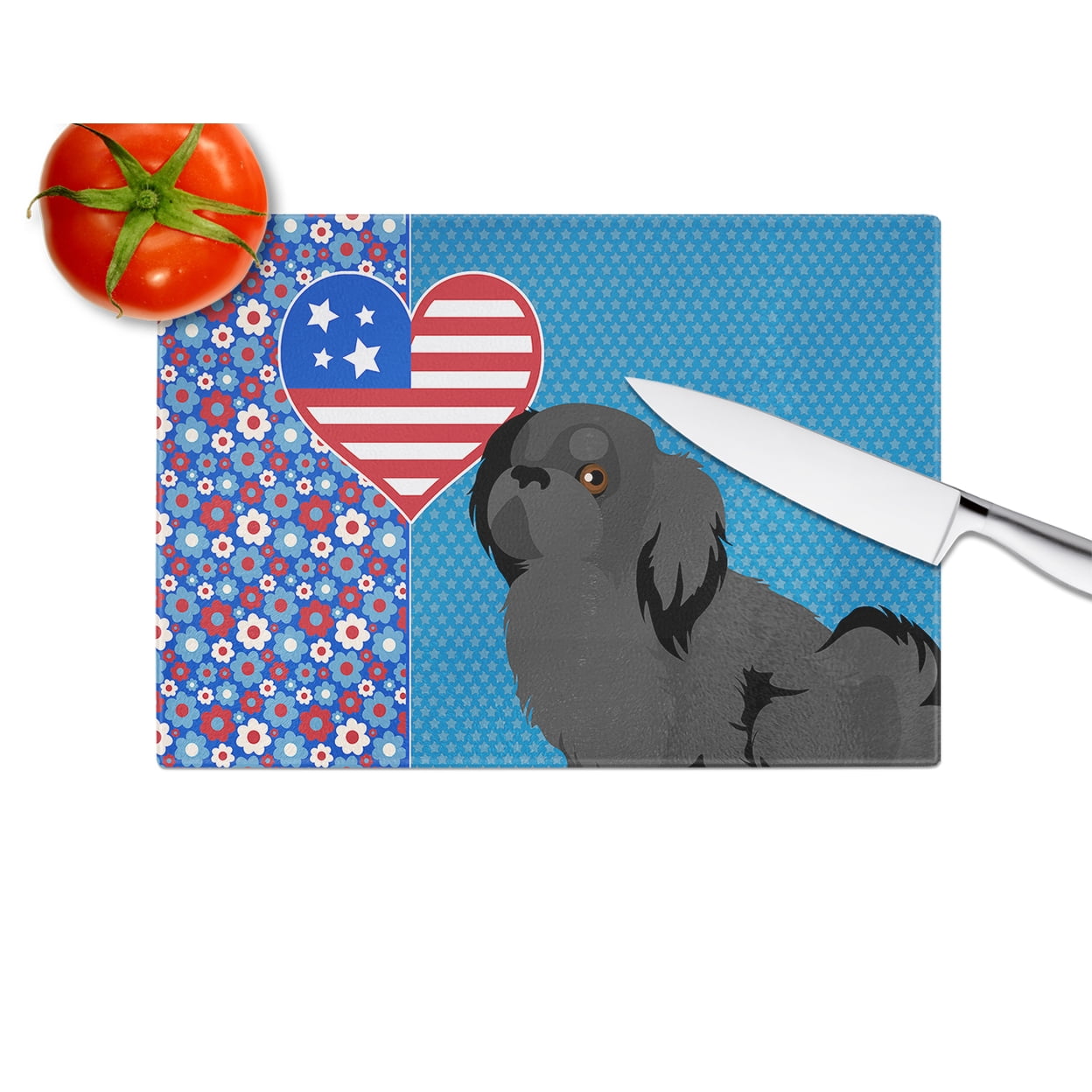 Black Pekingese Glass Cutting Board Large 12 in x 15 in