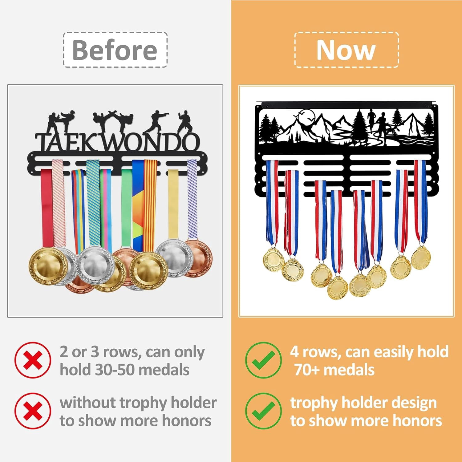 Running Medal Trophy Hanger Rack Mountain Run Medal Holder Display with Trophy Shelf Metal Medal Hanger Display with Shelf Stand for Running Awards Storage Athletes Gifts