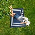 thumbnail image 3 of Outdoor Rug - Folded Design - Recycled Plastic Mat for Patio, Camping, Beach, Balcony, Porch, Deck - Weather, Water, Stain, Lightweight, Fade and UV Resistant - Paris- Navy & Creme, 3 of 5