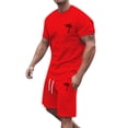 thumbnail image 3 of Summer Men's 2-Piece Set, Short Sleeve Tee and Shorts, Sports and Leisure Trendy Outfit For Spring Summer Vacation and Casual Wear,Red,5XL, 3 of 5