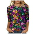thumbnail image 2 of Cavosen Carnival 3/4 Length Sleeve Womens Tops Loose Fit Mardi Gras Mask Graphic Print Shirts Round Neck Party Festival Blouse Casual Stylish Holiday Tops Party Funny Tees L, 2 of 5