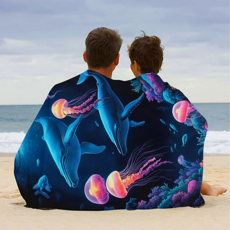 2PCS Kids Beach Towels With Hoods - 24"x48" Cotton Hooded Towels For Bath, Pool, Swim Cover Ups, Boys & Girls