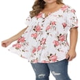 thumbnail image 4 of CHOK Plus Size Henley Shirt for Women V Neck Button Up Floral Tunic Tops, 4 of 10