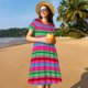 thumbnail image 4 of Fotbe Colorful Mexican Stripes Vestido Largo de Moda para Mujer, Vestido Tipo Camiseta con Manga Corta y Estilo Casual a Rayas y Bloques de Color, 4 of 6