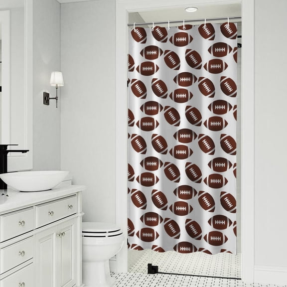 Brown Footballs Repeat Pattern Shower Curtain 36"x72" ,Bathroom Decorative Shower Curtains Set with 12 Hooks,Modern Waterproof Washable Shower Curtain