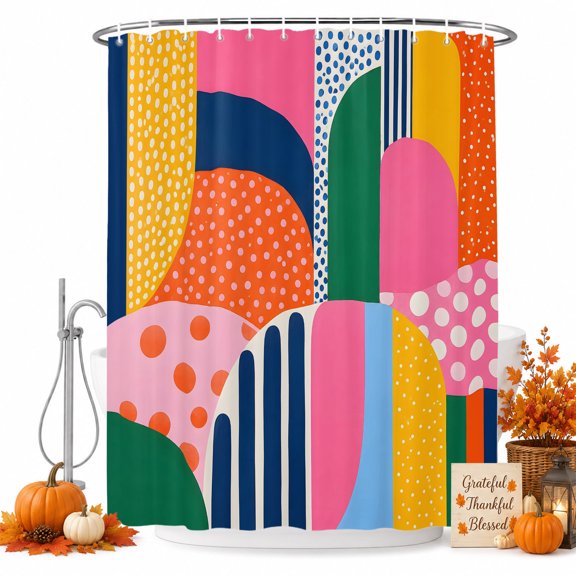 Colorful Geometric Shower Curtain, Waterproof Shower Curtains for Bathroom, Aesthetics Modern Abstract Art Washable Fabric Bathtub Curtain Set Bath Decor with 12 Hooks Stall 36"x72"