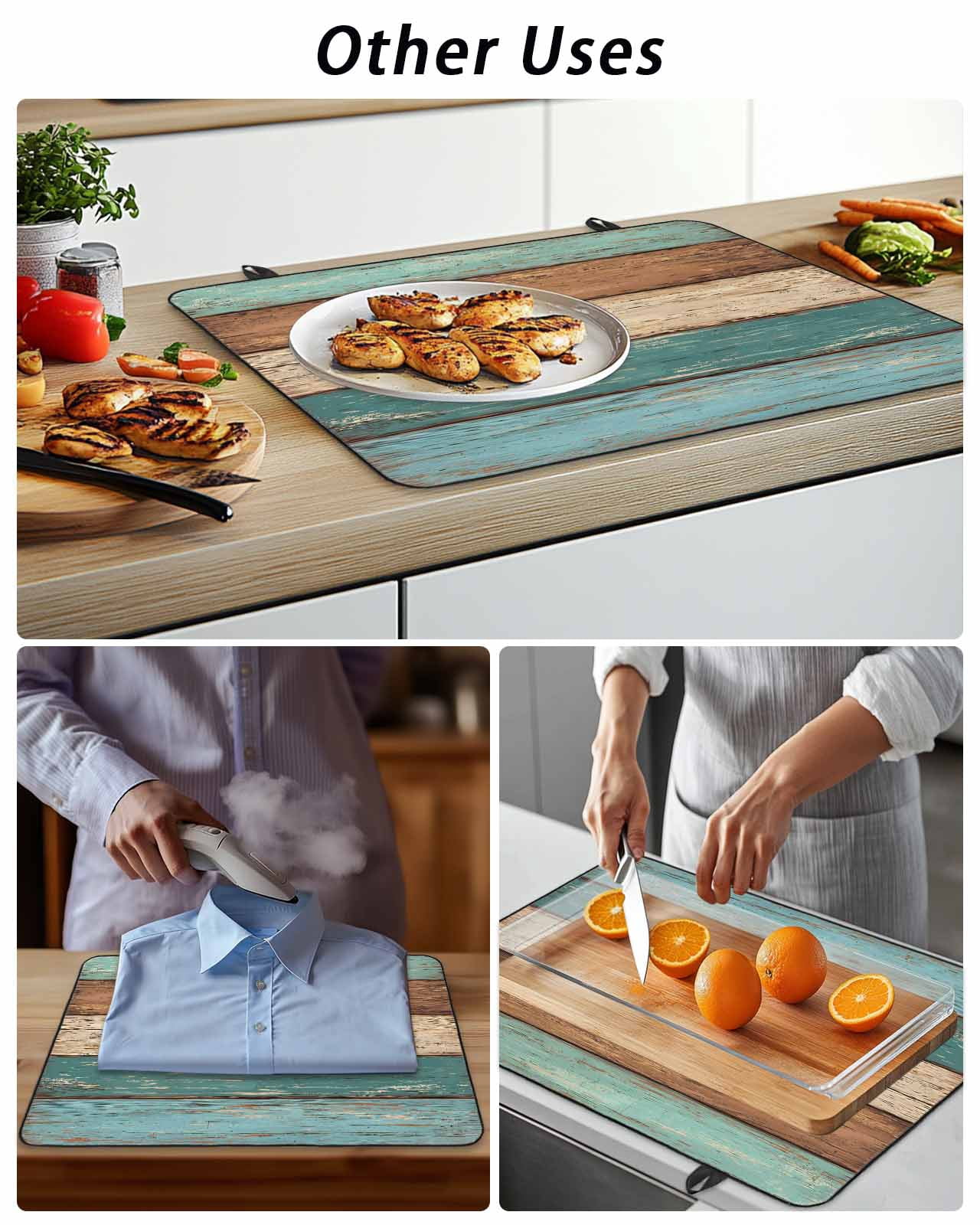 Stove Top Covers for Electric Stove 24x21In, Teal Turquoise Heat Insulation Fireproof Glass Cooktop Protector, Retro Farmhouse Wood Grain Brown Multipurpose Countertop Stovetop Cover for Kitchen