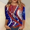 thumbnail image 2 of Women's 250th Anniversary USA Shirt Patriotic American Flag Print Crew Neck 3/4 Sleeve T-Shirt, 2 of 5