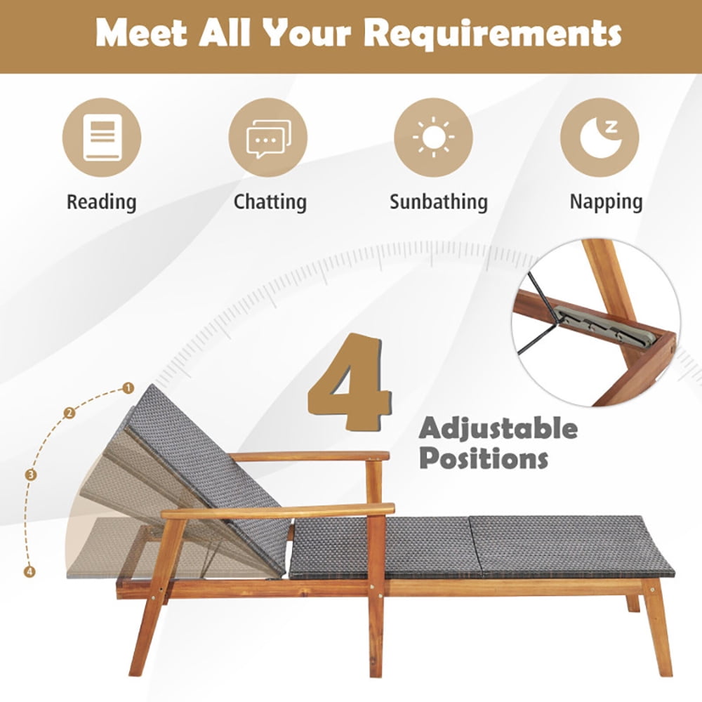 Aimee Lii Patio Rattan Lounge Chair with 4-Position Adjustable Backrest, Patio Loungers Aimee Lii Patio Rattan Lounge Chair with 4-Position Adjustable Backrest, Patio Loungers