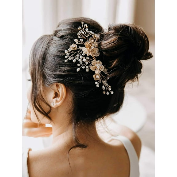 Gold Flower Hair Comb   White Flower Hair Comb