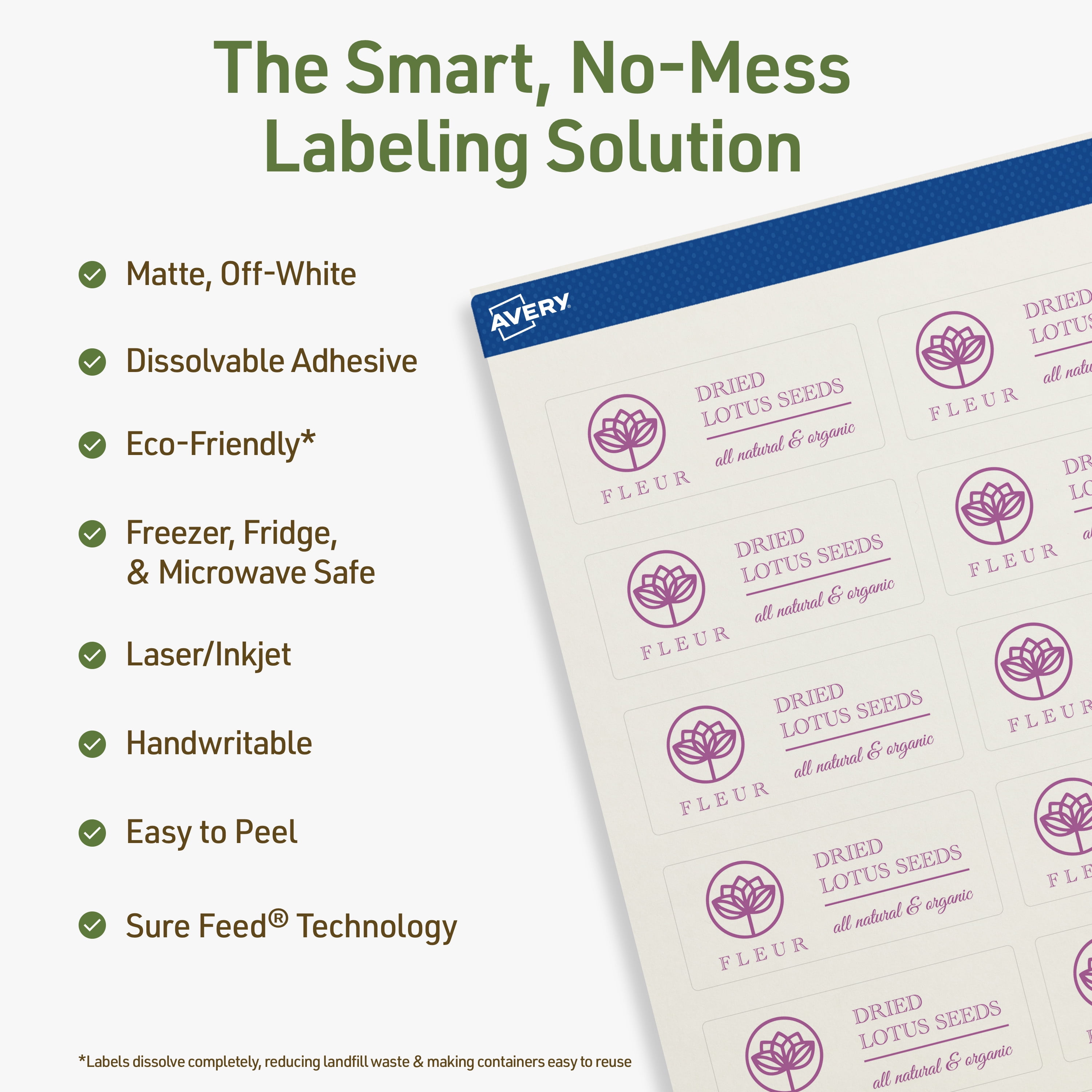Avery Dissolvable Rectangle Labels, 1" x 2.5", 600 Labels