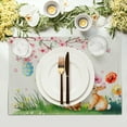 thumbnail image 3 of SHIQI-Easter Placemats Set of 4 Spring Bunny Rabbits Flowers Place Mat 12x18 Inch Colorful Eggs Tree Floral Table Mats Washable Satin Resistance for Party Kitchen Dining Holiday Decor, 3 of 4
