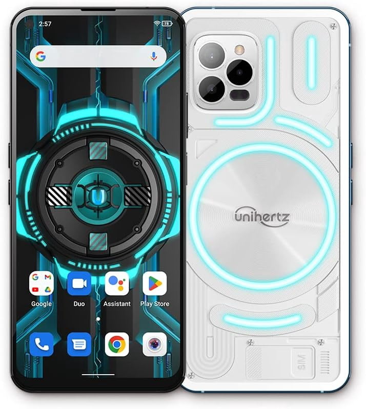 Unihertz Luna, 8GB 256GB Transparent Back Designed Light-Emitting 4G Smartphone 108MP 5000 mAh Android 12 Phone White