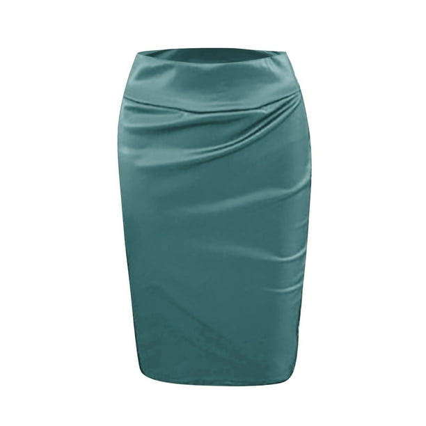 Leather Skirts for Women Knee Length Elastic Waist Bodycon Pencil Skirt