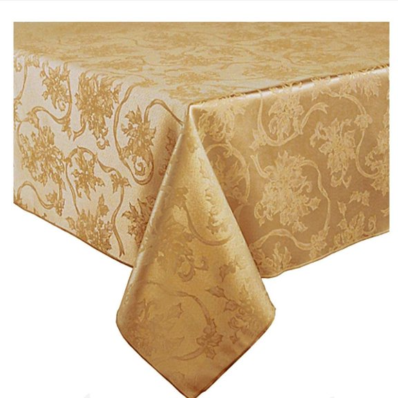 Christmas Ribbons Antique Gold Damask Fabric Tablecloth 60x144 Oblong