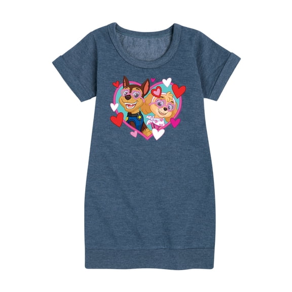 Paw Patrol - Chase Sky Hearts Graphic Short Sleeve Fleece Dress