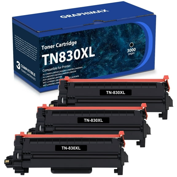 TN830XL Toner Cartridges Compatible for Brother TN830XL TN-830 TN830 Black Toner Cartridge for HL-L2460DW HL-L2405W HL-L2400D HL-L2465DW HL-L2480DW DCP-L2640DW MFC-L2820DW Printer (3-Pack)