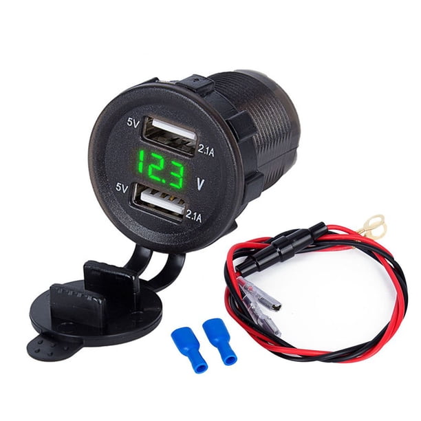 Riwesomey Luz indicadora del voltímetro digital del enchufe del del coche del USB dual 4.2A Paneles de instrumentos para automóviles Luz verde