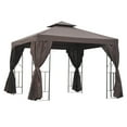 thumbnail image 1 of Outsunny Pavillon de Terrasse 10 Pieds x 10 Pieds pour l'Extérieur, Abri avec Toit à Double Niveau, Parois Latérales de Pavillon pour Événements au Jardin, Brun, 1 of 8
