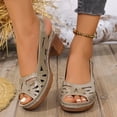 thumbnail image 2 of Rokment Womens Platform Heeled Dress Sandals for Ladies 2026 Summer Fashion Casual Geometic Hollow out Peep Open Toe Chunky Block High Heels Slingback Dressy Pumps Grey Size 9, 2 of 5