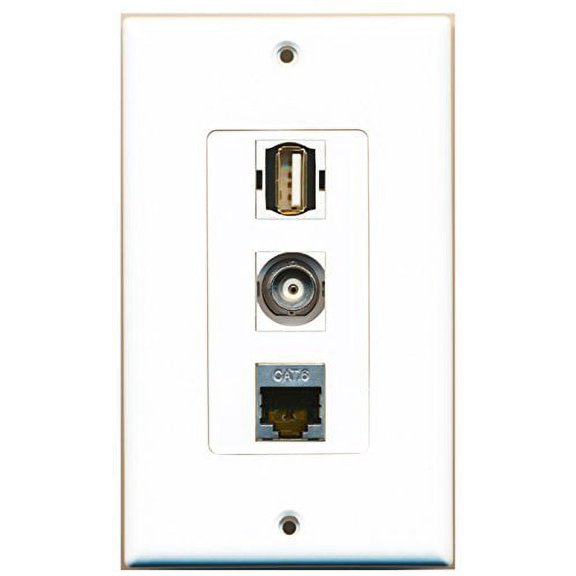 RiteAV - 1 Port USB A-A and 1 Port Shielded Cat6 Ethernet and 1 Port BNC Decorative Wall Plate Decorative