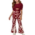 thumbnail image 2 of Babcutegg Girls Summer Two-Piece Outfit – Puff Sleeve Short Top & Printed Wide-Leg Pants Set for Kids Wine Size 4-5, 2 of 6