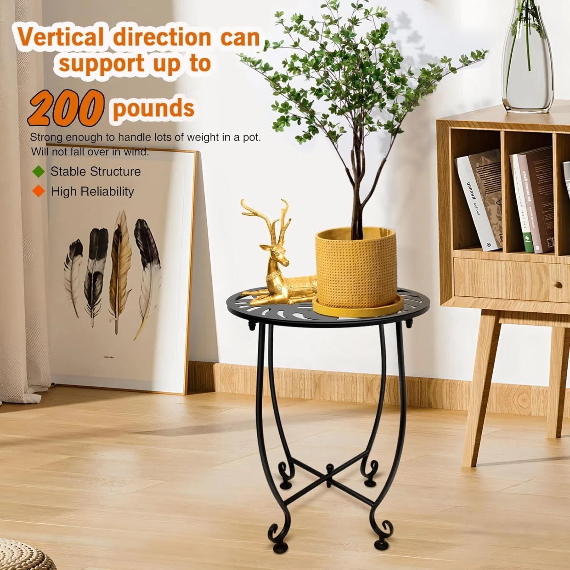 JUNBEI Outdoor Side Table for Small Spaces, 2 Pack 14 Inch Round Metal End Table for Patio Balcony Yard Porch, Anti-Rust Waterproof Accent Table for Indoor Outdoor Use, Easy Assembly