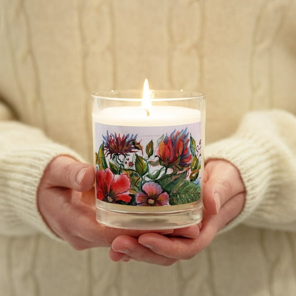 Glass jar soy wax candle, flowers