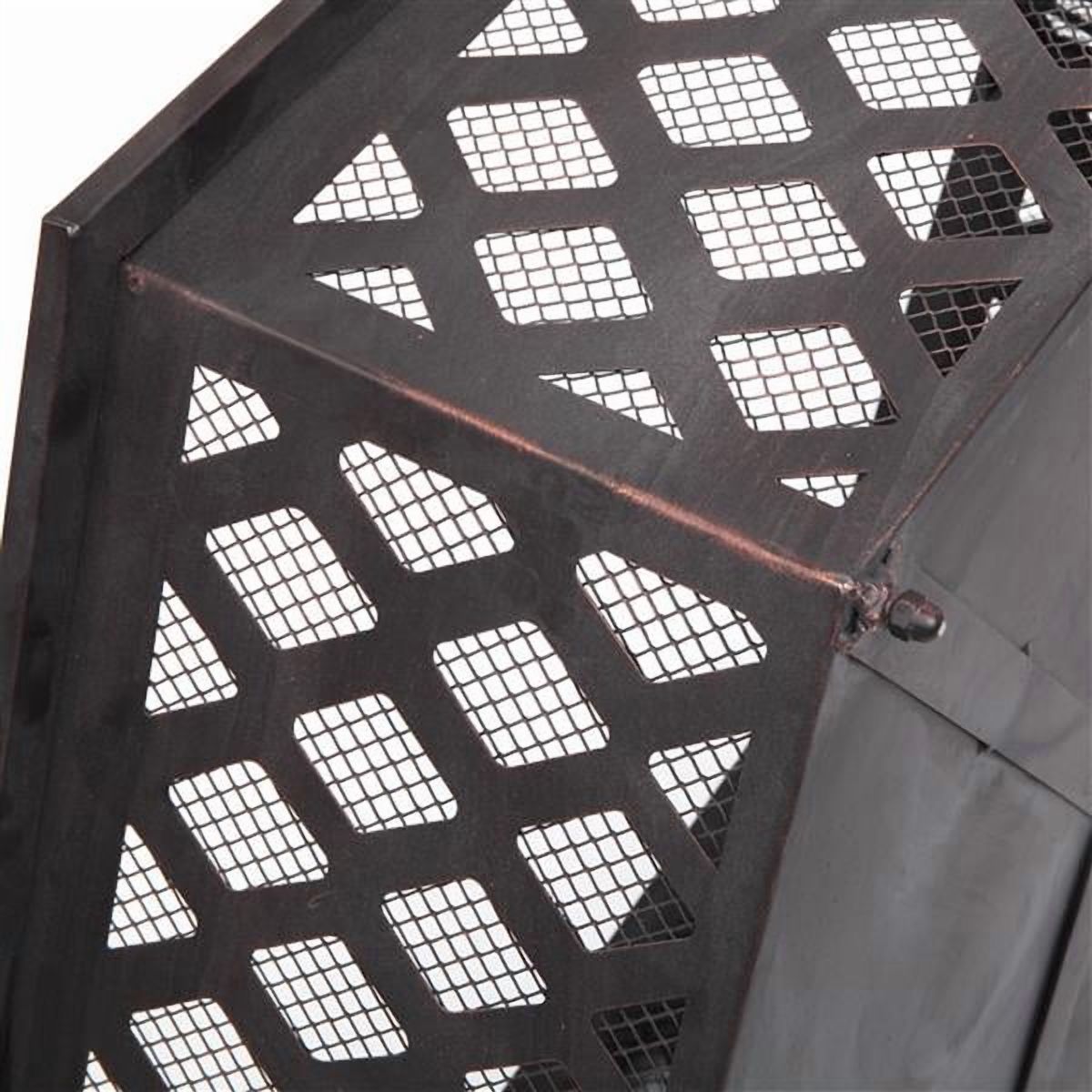 22" Hexagonal Iron Brazier Fire Pit – Antique Copper Wood Burning Outdoor Fireplace with Spark Guard for Backyard & Poolside