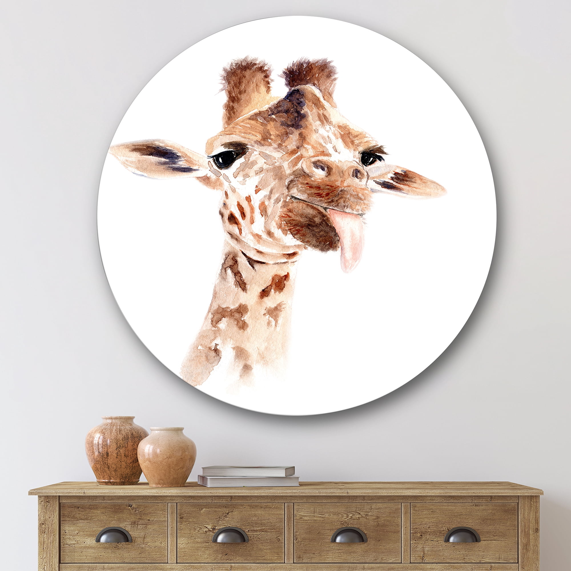 Designart 'Close Up Portrait of A Giraffe X' Farmhouse Circle Metal Wall Art 29x29 - Disc of 29