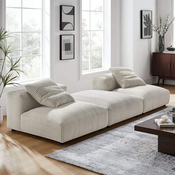 Modway Solace 3-Piece Modular Corduroy Upholstered Sectional Sofa in Almond
