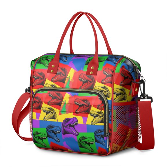 Colorful Dinosaurs Pop Art Pattern Womens Lunch Box for Work,Insulated Large Lunch Bag for Tween and Teen,Loncheras Para Mujer,Leakproof Adult Lunch Bag for Work,Beach,Travel,Picnic,Camping
