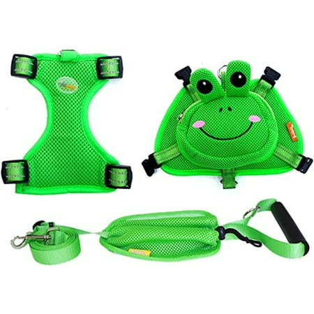 Dog Backpack Adjustable Saddle Frog Two-Piece Chest Backpack Outdoor Dog Bag Pet Strap Towing Small And Medium Dogs Walking Training Green S