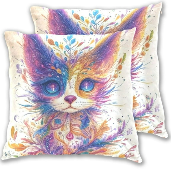 Colorful Cats Fantasy Style Throw Pillow Covers 16x16 Inch 2 Packs Decorative Square for Living Room Couch Bed Sofa