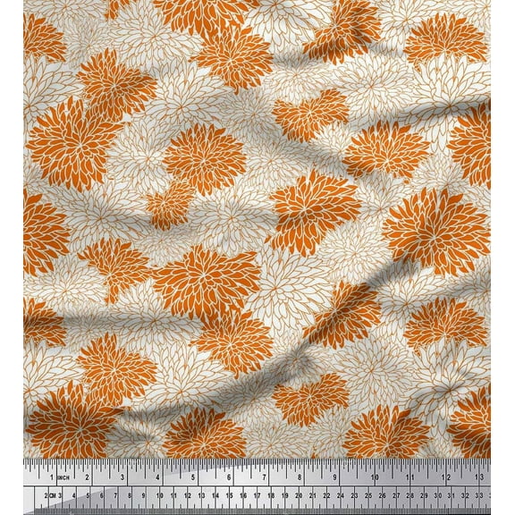Soimoi Orange Cotton Duck Fabric Chrysanthemum Floral Print Fabric by the Yard 42 Inch Wide