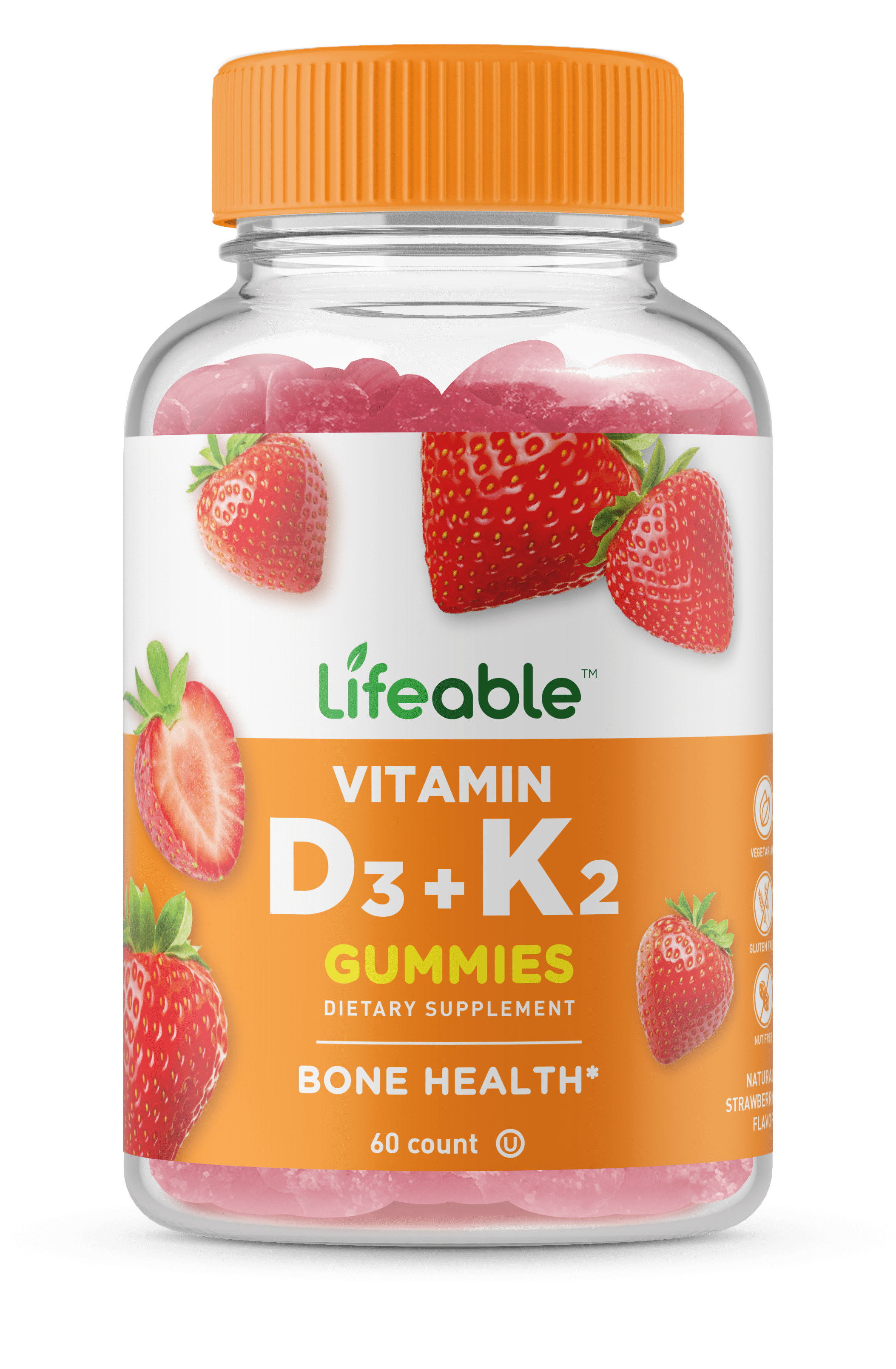 Lifeable Vitamin D and K 25 mcg 100 mcg 60 Gummies