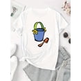 thumbnail image 2 of Playera estampada para mujer, divertida e inspiradora, novedosa, informal, de manga cortaWomen's Casual Floral Print Bucket T-Shirt - White Crew Neck Short Sleeve, Lightweight & Comfortable Summer T, 2 of 6