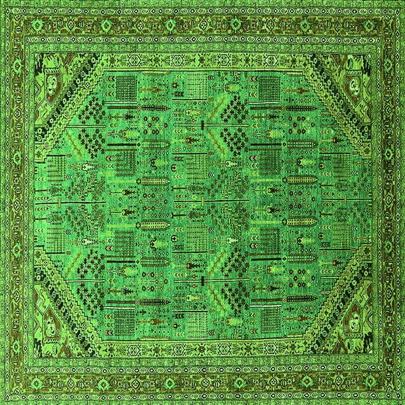 Ahgly Company Indoor Square Oriental Green Industrial Area Rugs, 5' Square
