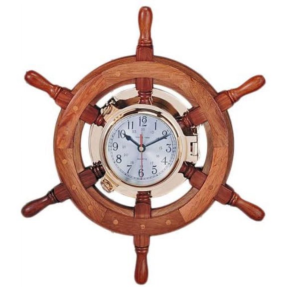 36" Port Hole Wheel Clock with Lacquer Coating Nautical Tropical Home Decor