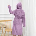 thumbnail image 5 of AHTJRT Women's Hooded Robe Long Sleeves Soft Warm Fleece Bathrobe Cozy Casual Lightweight Loungewear Home Robe Pocket Belt Bathrobe, 5 of 7
