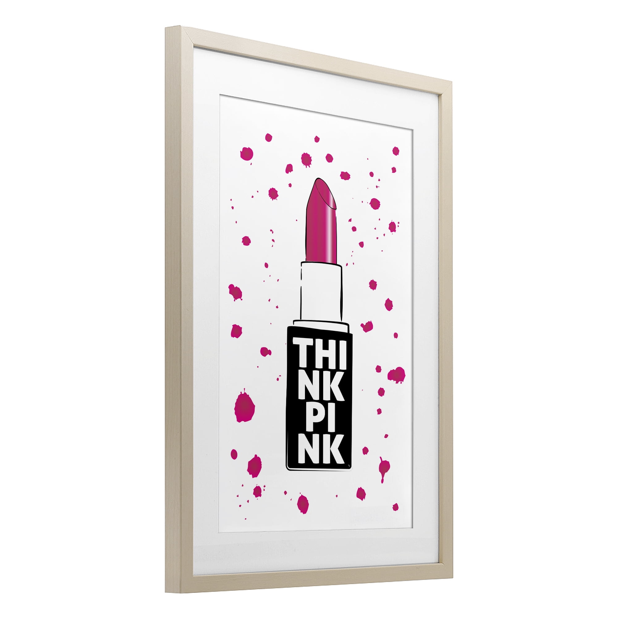 Stupell Industries Think Pink Lipstick Birch Framed Print Under Glass, design by Martina Pavlova