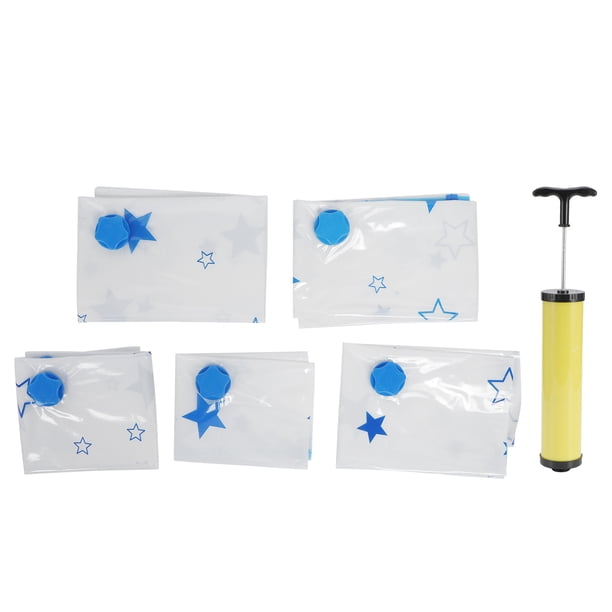 Juego de 5 bolsas de almacenamiento al vacío portátiles, reutilizables, para colchas, ropa, mantas y ropa de cama (bolsa de almacenamiento al vacío con bomba manual)