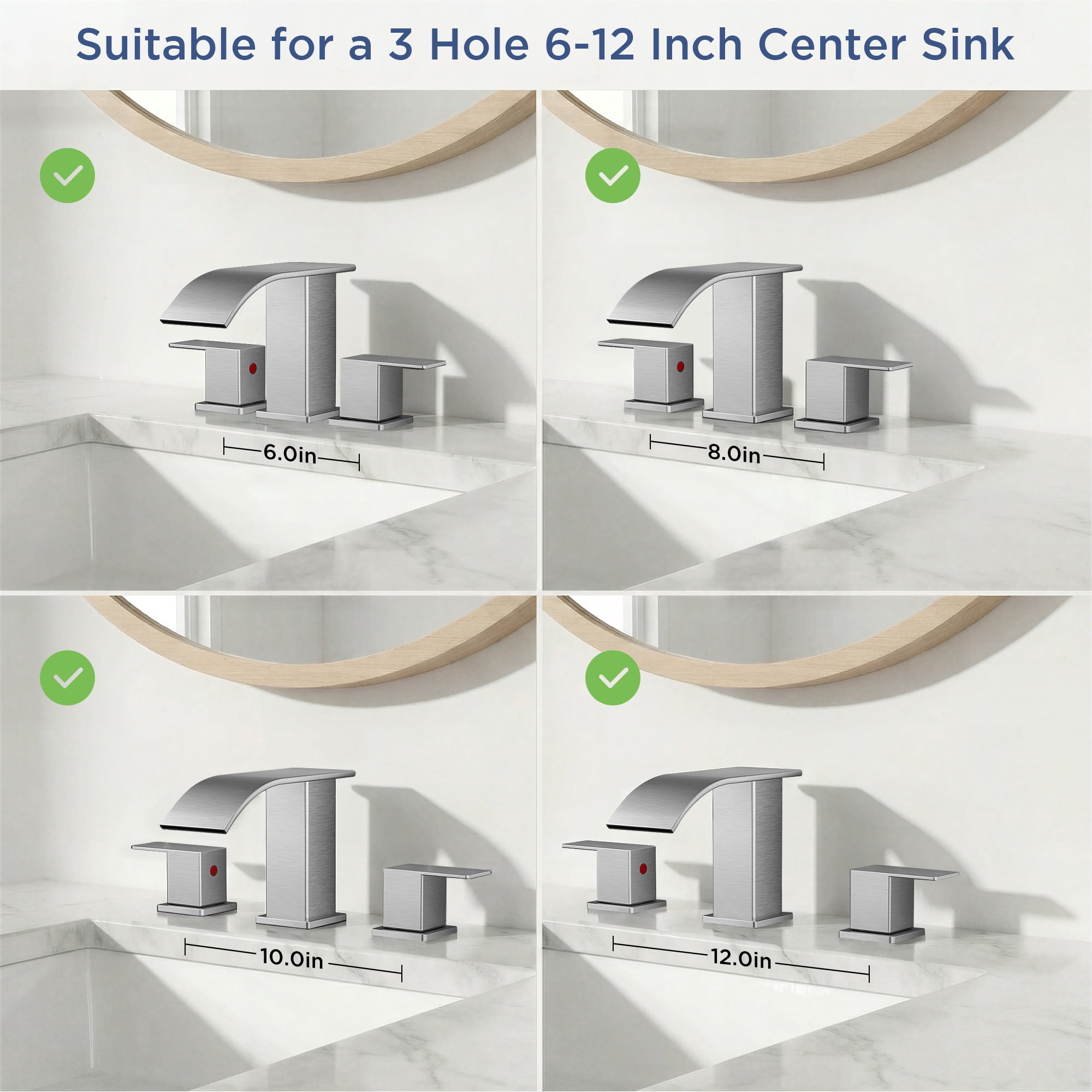 TVOFEK Waterfall Bathroom Faucet 3 Hole, 8 inch Widespread Sink Faucets Brushed Nickel with Metal Pop-up Drain and cUPC Supply Hoses for Vanity Lavatory