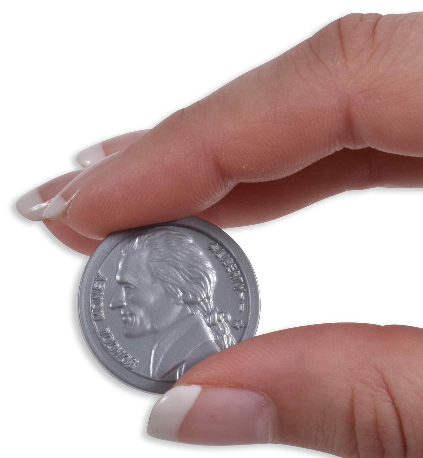 LEARNING ADVANTAGE-7522 Play Nickels - Set of 100 Plastic Coins - Designed and Sized Like Real US Currency - Teach Money Math With This Pretend Play Resource