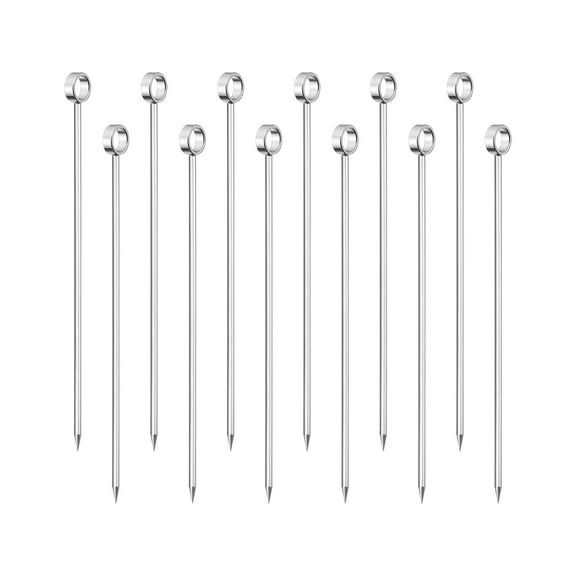 Unique Bargains Metal Cocktail Toothpicks Round Ring Drink Picks Cocktail Skewers for Wedding Party 12 Pcs Silver