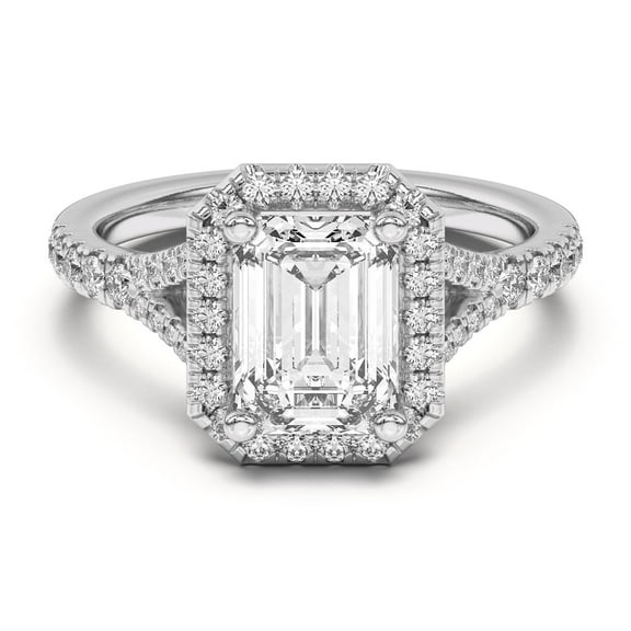 Kiva Jewel Engagement Wedding Ring - 1.99 Ct Moissanite Split Shank Ring - 14K White Gold Plated Emerald Cut Moissanite for Women - Stunning Proposal Ring - Beautiful Wedding Ring Gifts
