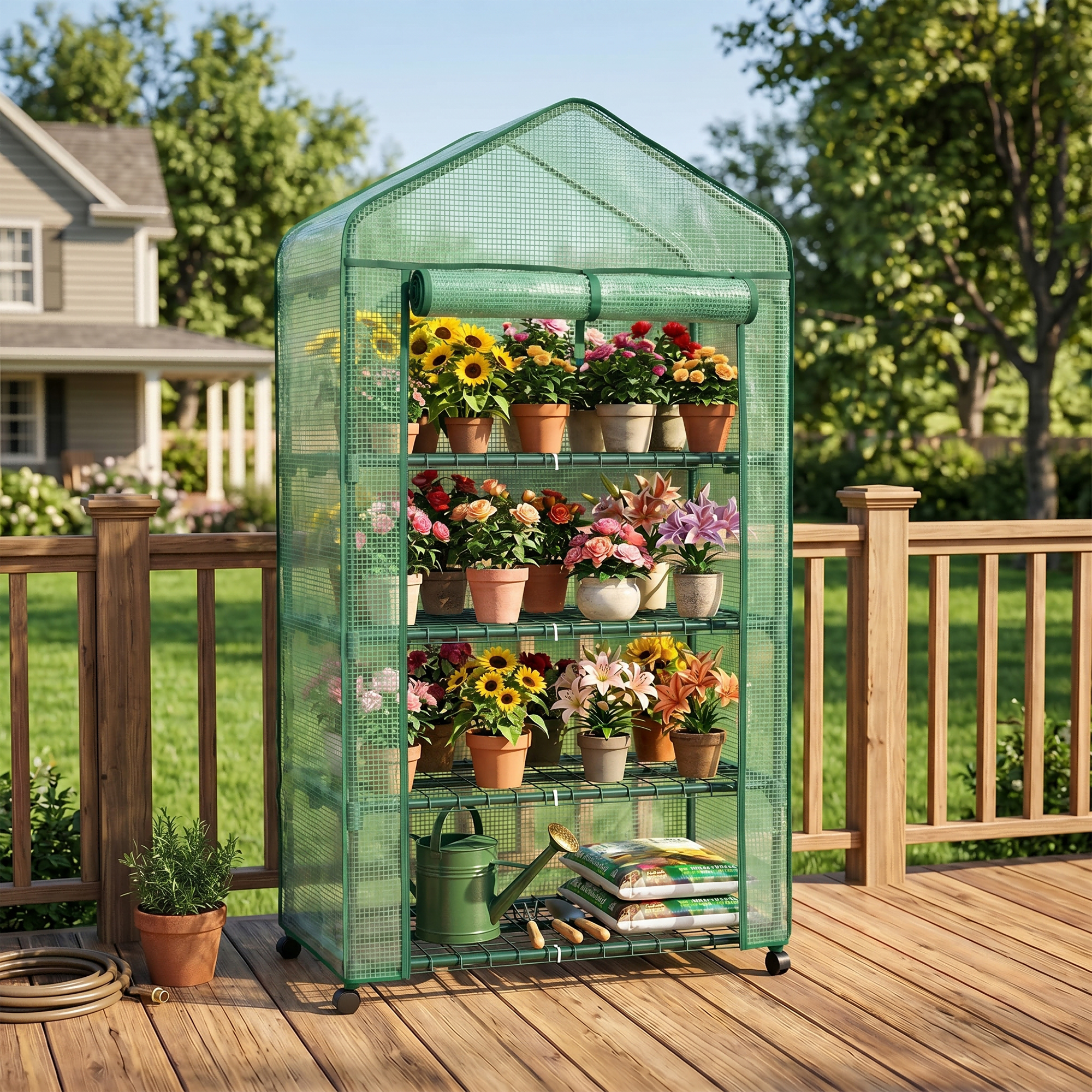 LIFERECORD 4 Tier Mini Greenhouse - Portable Greenhouse with PE Cover for Indoor or Outdoor, 27" x 19" x 65" Green House for Home, Green