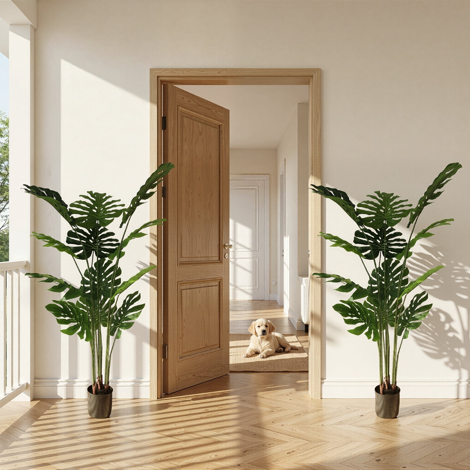 BEAUTYPEAK 4.6FT Artificial Plant Fake Indoor Monstera Plant Decorative Outdoor Greenery in Black Pot