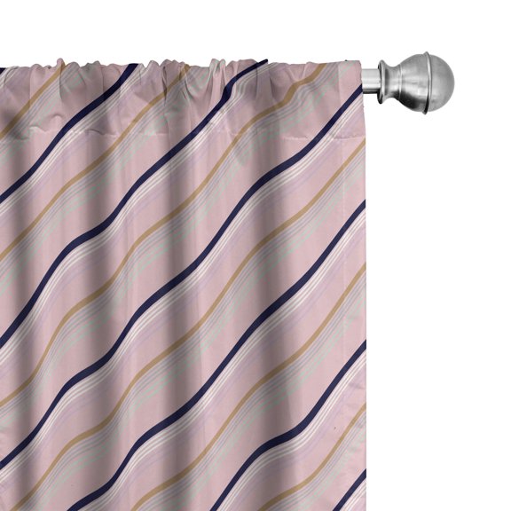 Ambesonne Fashion Curtains, Diagonal Colorful Lines Art, Pair of 28"x84", Pale Rose and Navy Blue