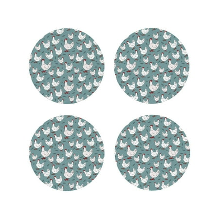 

Honeii Farm Birds Print Leather Coaster Set of 4 Ideal for Safeguarding Your Furniture from Drinks Spills and Effortless Cleanup-Round Shape